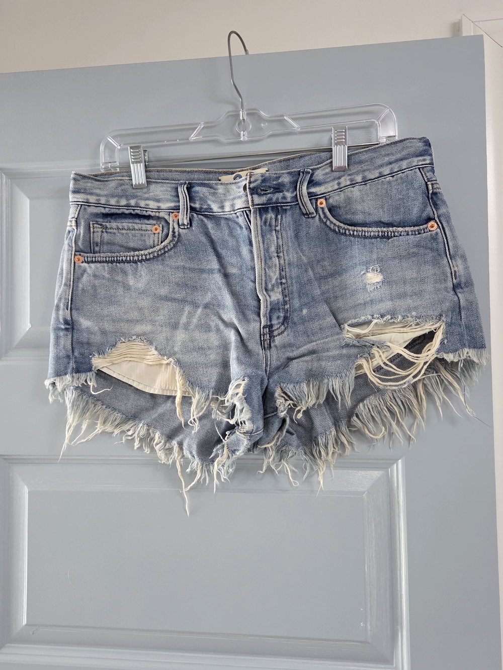 Free People Festival Shorts Light Blue Distressed Denim Cutoff Shorts